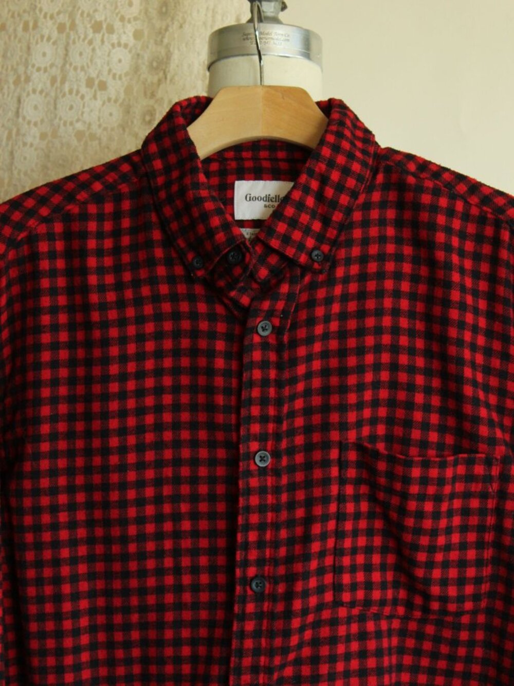 Goodfellow & Co Mens, Size L, Red & Black Plaid Button-Up Flannel Shirt - Picture 3 of 10